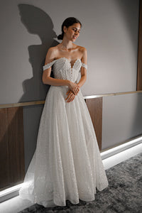 Shiny A-line Wedding Dress Coral view 5