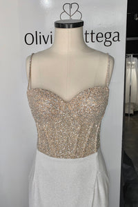 Nude Midi Sparkly Evening Dress Madonna view 10