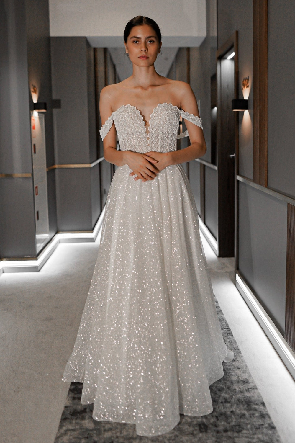 Shiny A-line Wedding Dress Coral details - VOLAKK