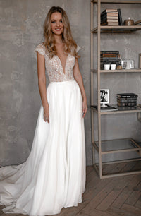 Chiffon Lace Wedding Dress Aviv Fly view 1