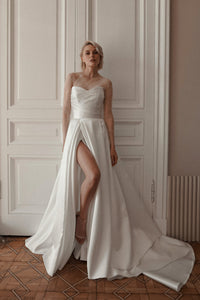 Mikado Wedding Dress Chloe with Front Slit view 6
