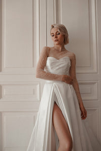 Mikado Wedding Dress Chloe with Front Slit view 10