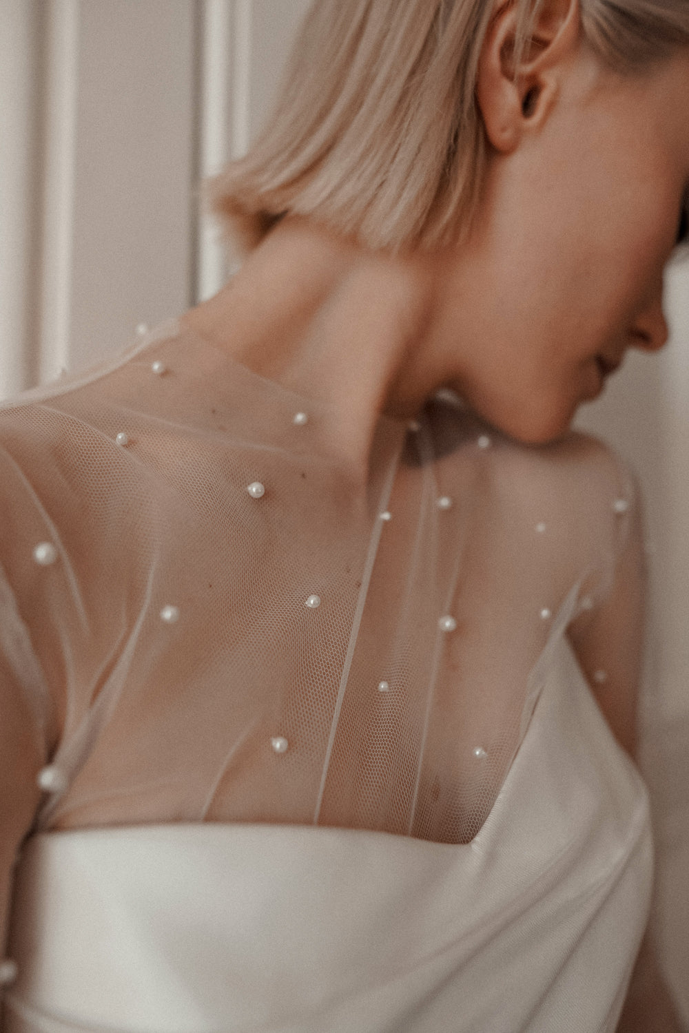 Tulle Blouse Chloe with Pearls details - VOLAKK