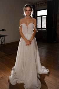 Shiny A-line Wedding Dress Coral view 1