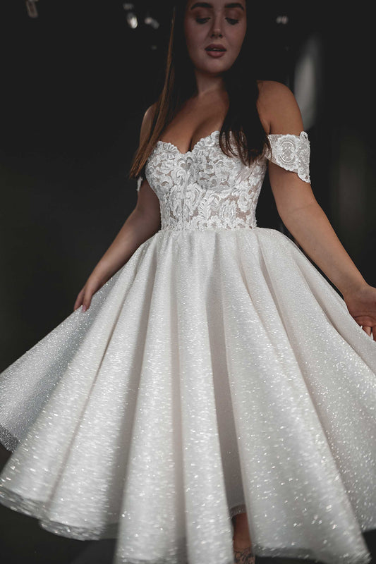 Tea Length Plus Size Lace Wedding Dress Elise