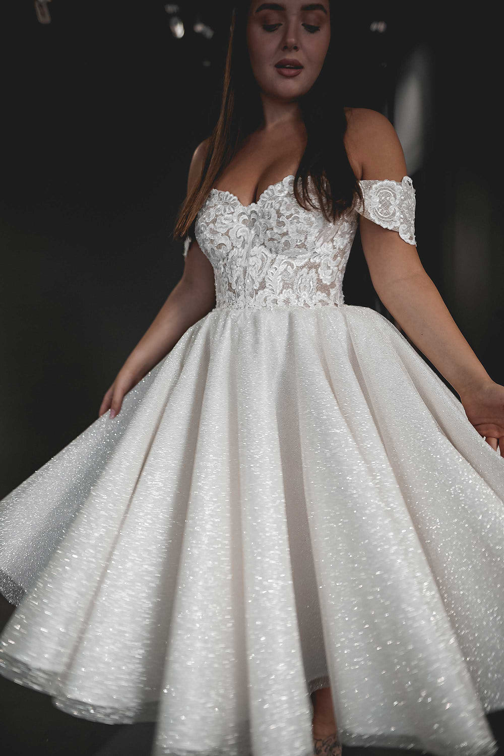 Tea Length Plus Size Lace Wedding Dress Elise - VOLAKK