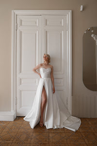 Mikado Wedding Dress Chloe with Front Slit view 18