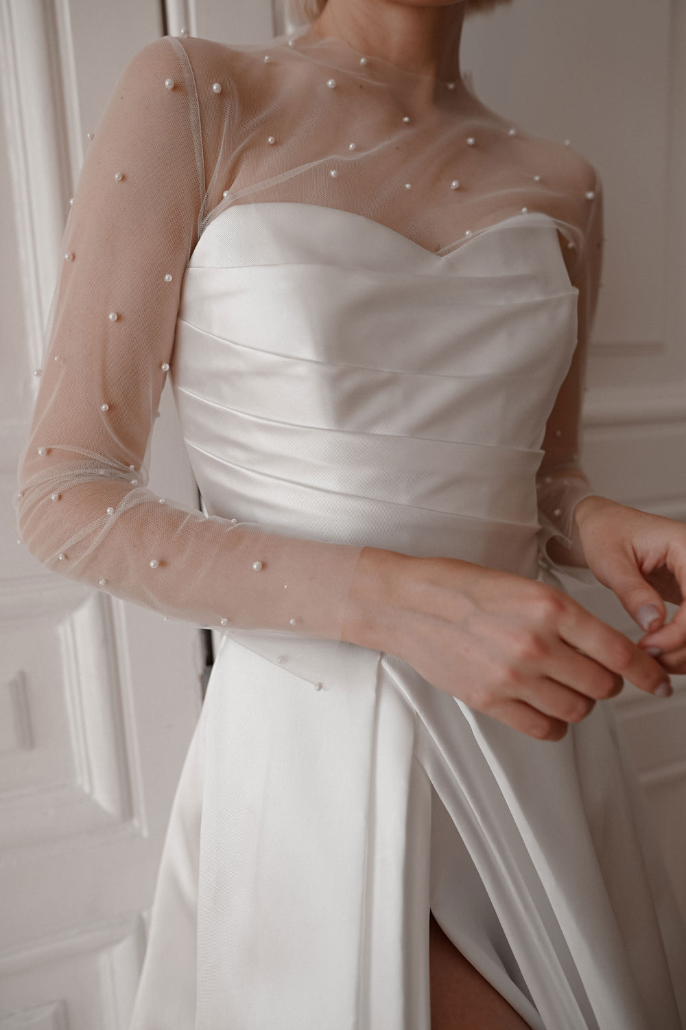 Tulle Blouse Chloe with Pearls | Ready-to-Ship - VOLAKK