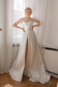 Mikado Wedding Dress Chloe with Front Slit view 16