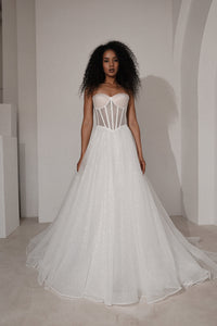 Sparkly Wedding Dress Hennie with Detachable Sleeves-Bow view 2