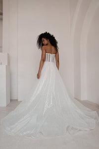 Sparkly Wedding Dress Hennie with Detachable Sleeves-Bow view 4