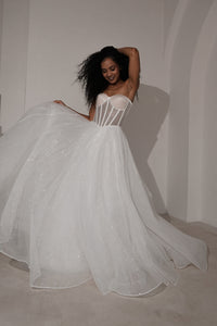 Sparkly Wedding Dress Hennie with Detachable Sleeves-Bow view 5
