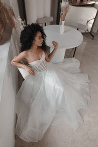 Sparkly Wedding Dress Hennie with Detachable Sleeves-Bow view 6