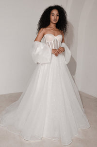 Sparkly Wedding Dress Hennie with Detachable Sleeves-Bow view 1