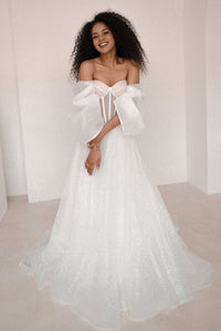 Sparkly Wedding Dress Hennie with Detachable Sleeves-Bow view 10