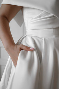 Light ivory Satin Midi Wedding Dress Cameron view 12