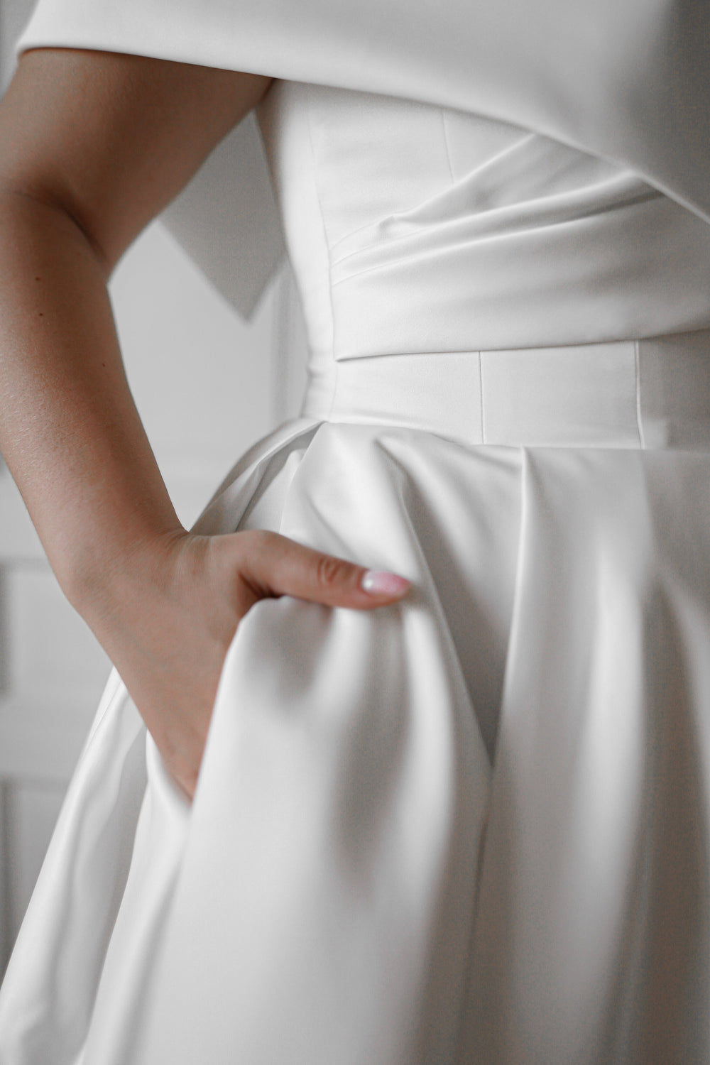 Exquisite Plus Size Satin Midi Wedding Dress Cameron detail view - VOLAKK