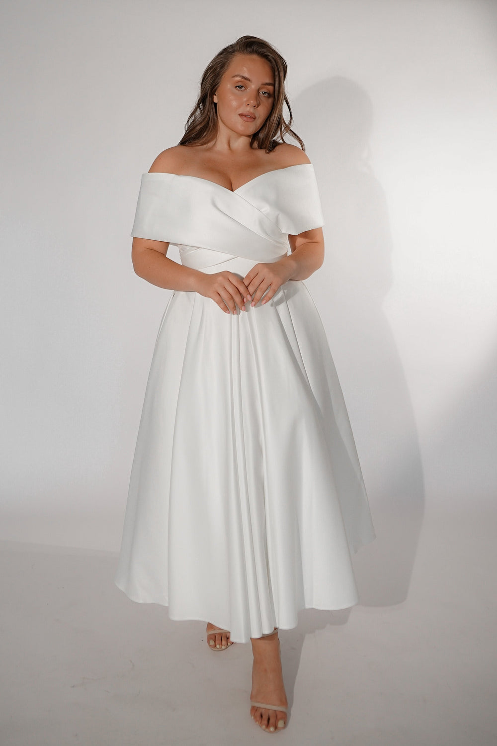 Plus Size Satin Midi Wedding Dress Cameron - VOLAKK