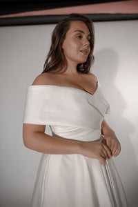 Light ivory Satin Midi Wedding Dress Cameron view 13