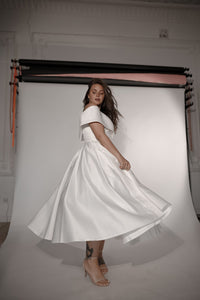 Light ivory Satin Midi Wedding Dress Cameron view 9