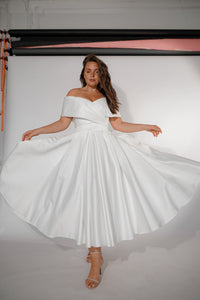 Light ivory Satin Midi Wedding Dress Cameron view 8