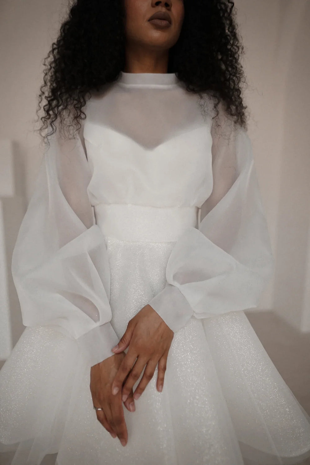 Exquisite 3 in 1 Wedding Dress Fountana with Detachable Audrey Skirt & High Neck Blouse detail view - VOLAKK