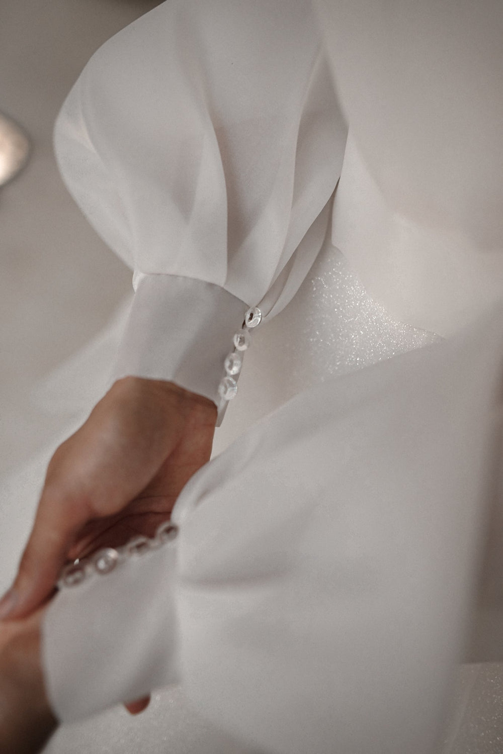 Organza Wedding Blouse with Long Sleeves & High Neck | Ready-to-Ship details - VOLAKK
