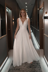 Minimalist Glitter Wedding Dress Kossy view 9