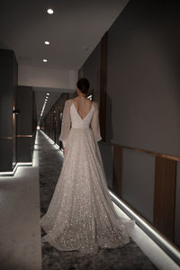 Sparkly Wedding Dress Ella With High Leg Slit view 11