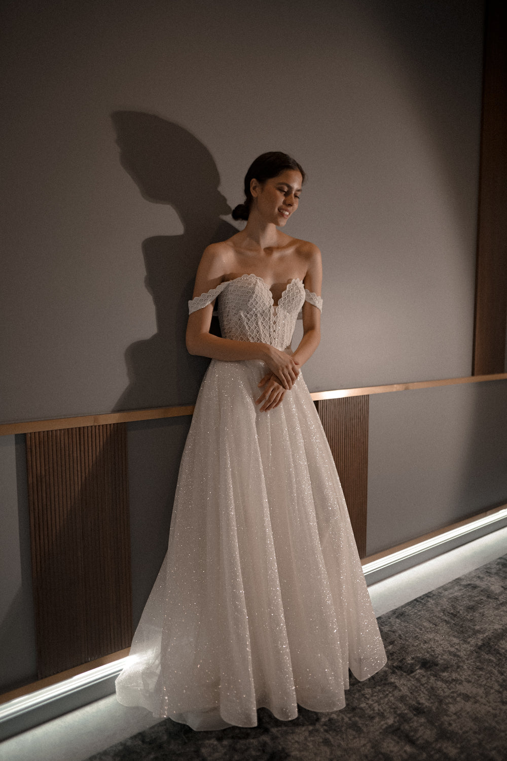 Exquisite Shiny A-line Wedding Dress Coral detail view - VOLAKK