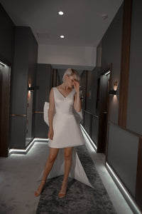 Light ivory Short Wedding Dress Tofa with Huge Bow view 2