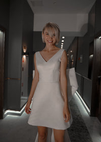 Light ivory Short Wedding Dress Tofa with Huge Bow view 4