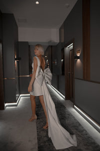 Light ivory Short Wedding Dress Tofa with Huge Bow view 6