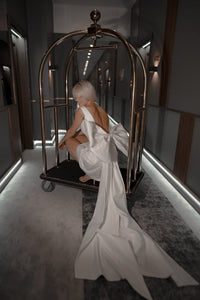 Light ivory Short Wedding Dress Tofa with Huge Bow view 9