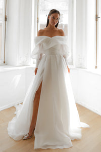Light ivory Extra Convertible Wedding Dress Audrey (Basic dress + bolero + bow + detachable train) view 7