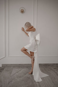 Light ivory Short Wedding Dress Tofa with Huge Bow view 11