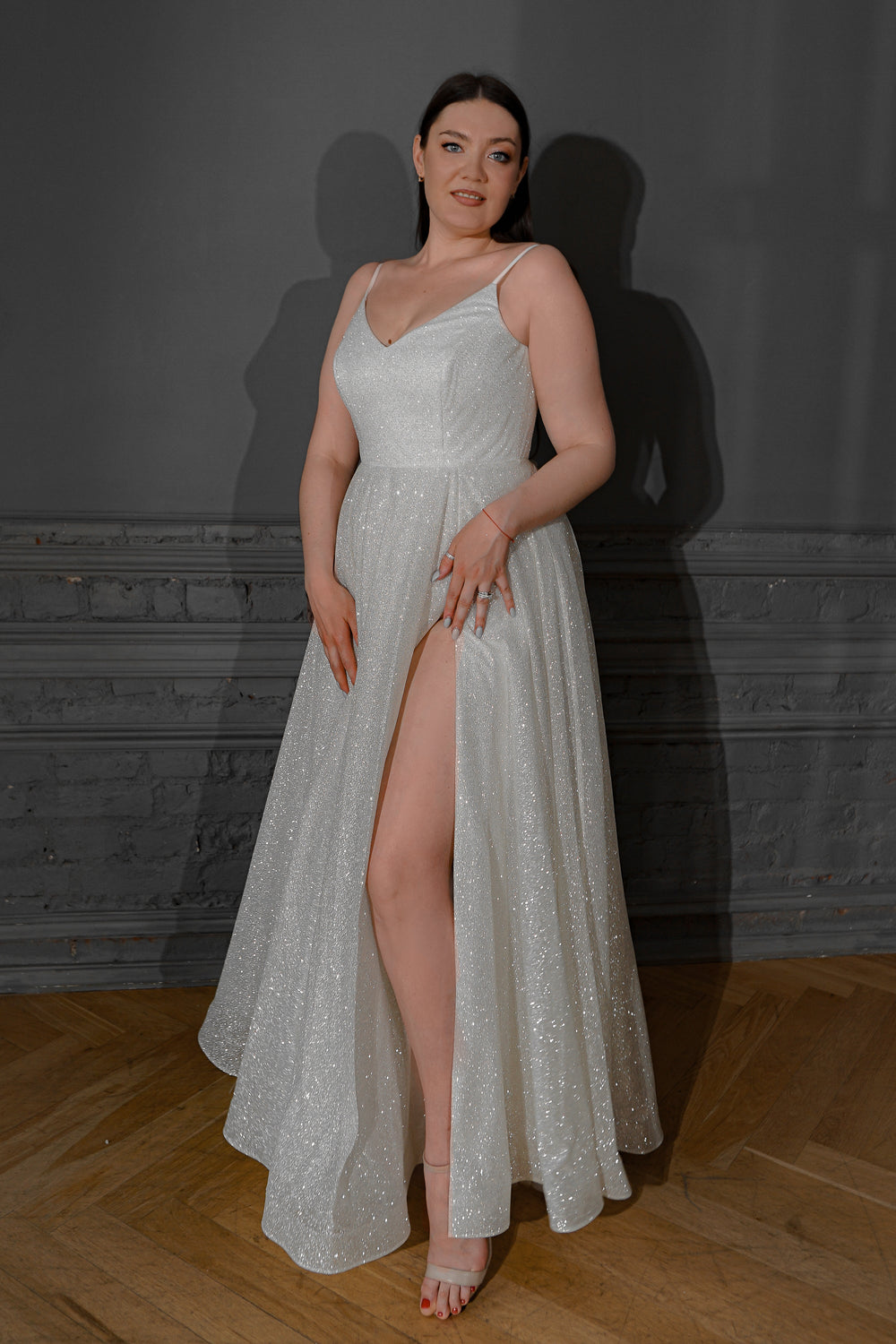 Plus Size Shiny Wedding Dress Bree details - VOLAKK