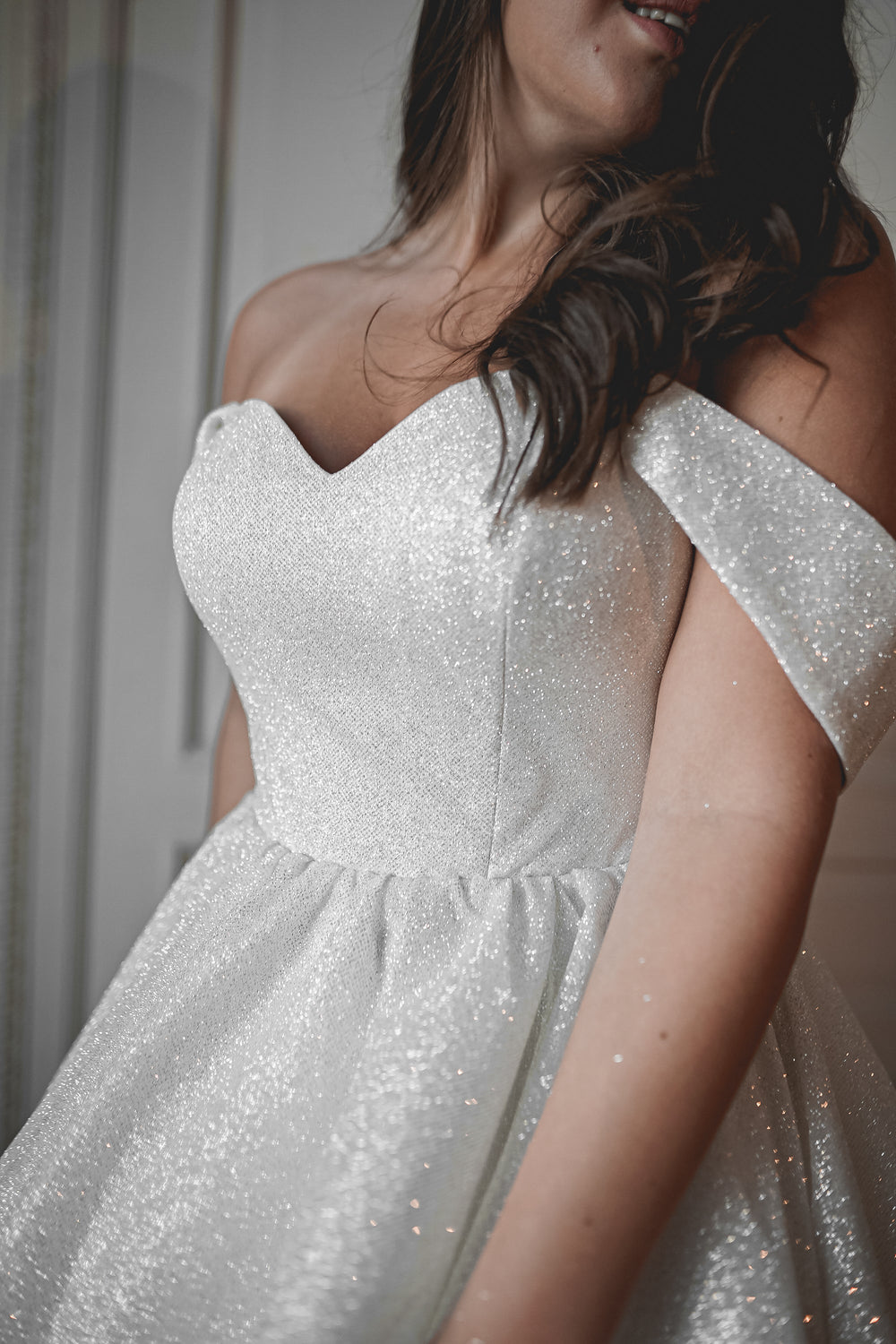 Plus Size Short Sparkly Wedding Dress Milana details - VOLAKK