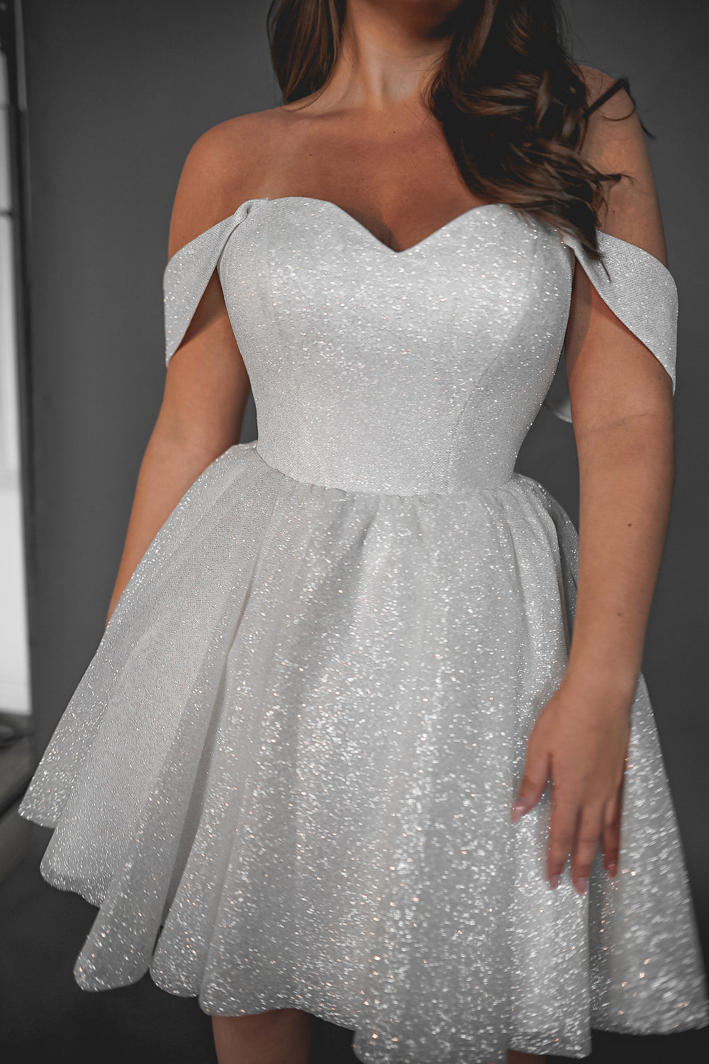 Exquisite Plus Size Short Sparkly Wedding Dress Milana detail view - VOLAKK
