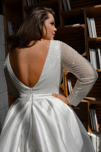 Plus Size Mikado Wedding Dress Koussindy with Long Sleeves view 7