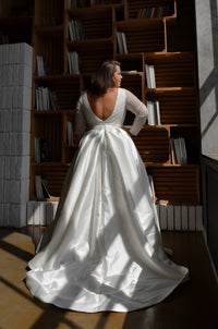 Plus Size Mikado Wedding Dress Koussindy with Long Sleeves view 6