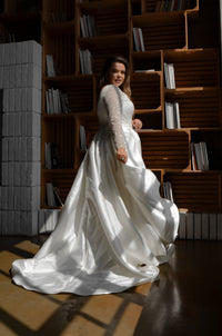 Plus Size Mikado Wedding Dress Koussindy with Long Sleeves view 10
