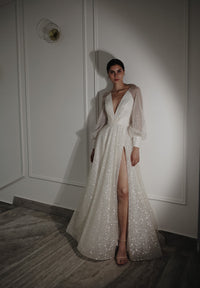 Sparkly Wedding Dress Ella With High Leg Slit view 9