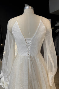 Sparkly Wedding Dress Ella With High Leg Slit view 10