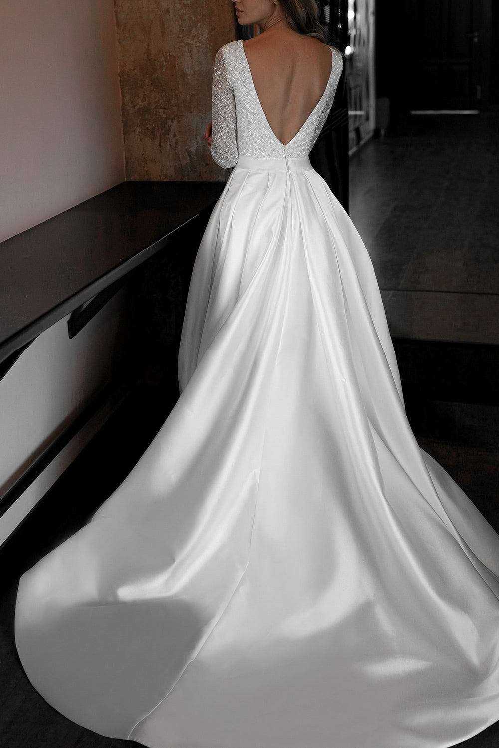 A-line Mikado Wedding Dress Koussindy details - VOLAKK