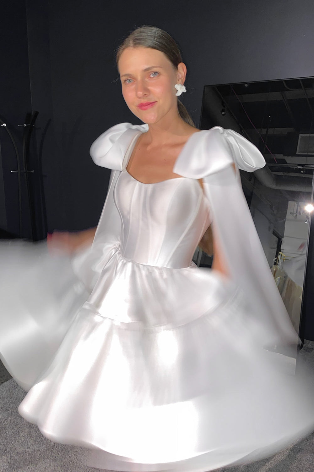 Mikado Wedding Dress Dixie 2 with Straps details - VOLAKK