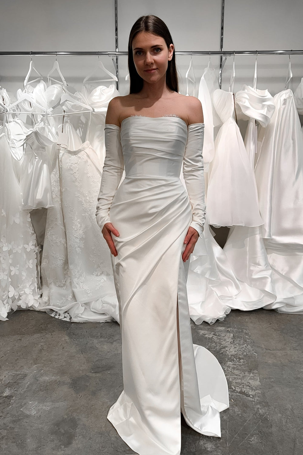 Satin Wedding Dress Kate With Detachable Sleeves - VOLAKK