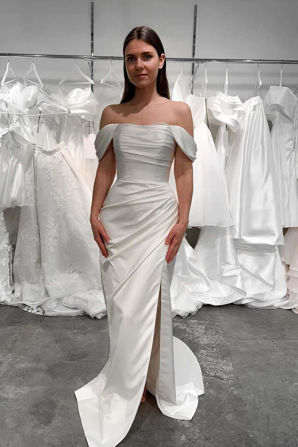 Satin Wedding Dress Kate With Detachable Sleeves details - VOLAKK