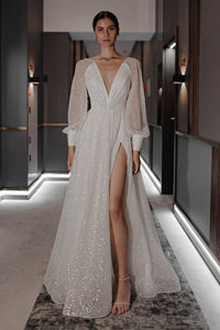 Sparkly Wedding Dress Ella With High Leg Slit view 1