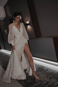 Sparkly Wedding Dress Ella With High Leg Slit view 4